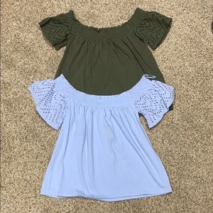 Express off shoulder eyelet top oliver blue M